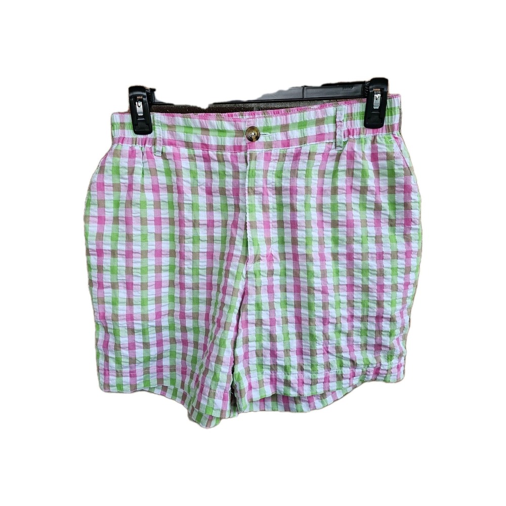 SOUTHERN PROPER PINK/GREEN SEERSUCKER WOMEN COUNTRY CLUB SHORT Sz Large Plaid